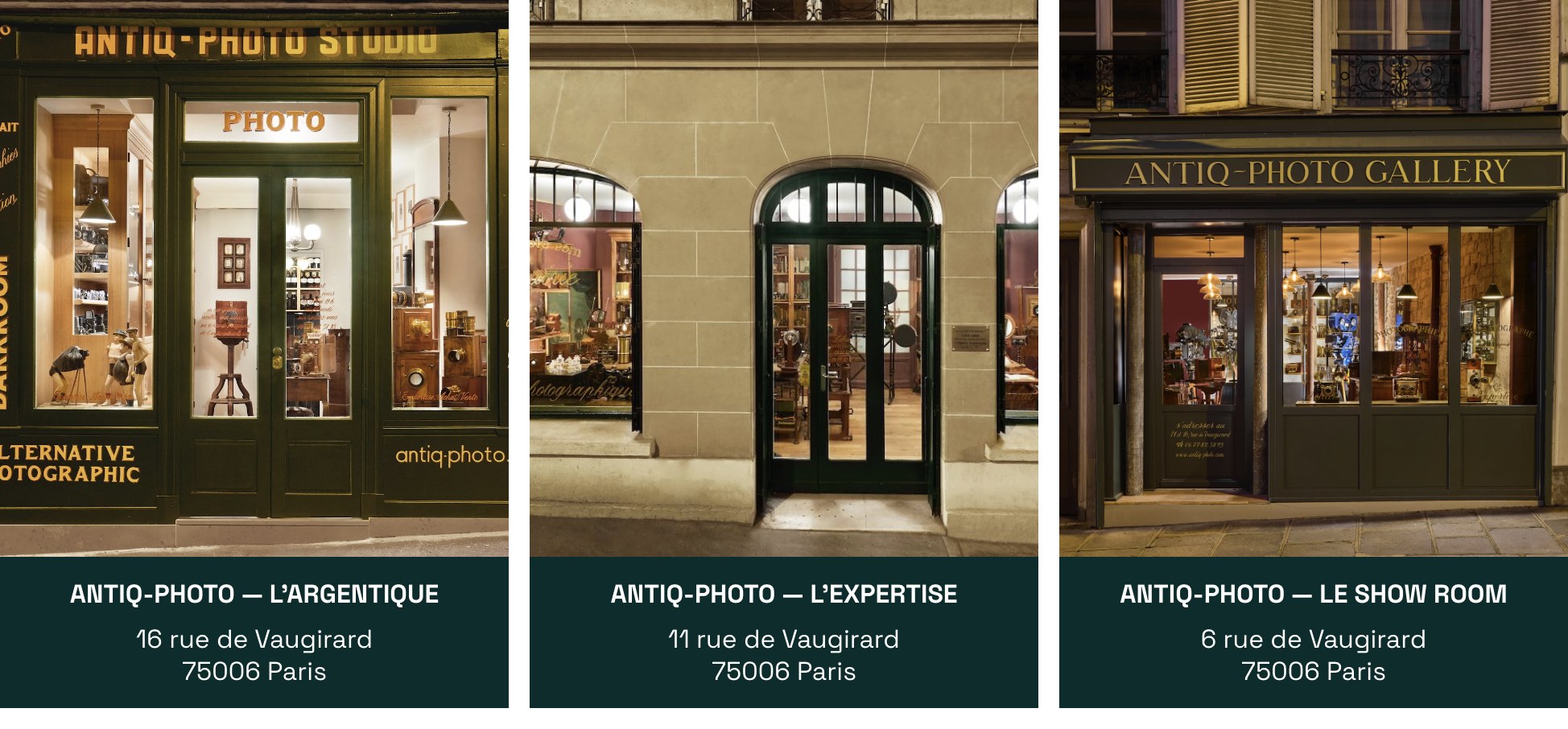 Les trois boutiques Antiq Photo, rue de Vaugirard, Paris VIe